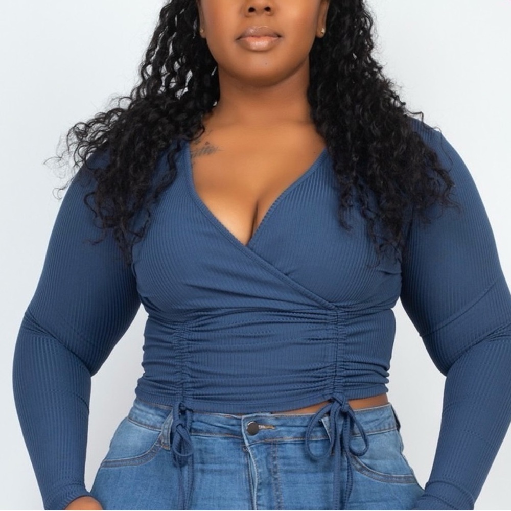 Blue Plus Long Sleeve Crop Top NWT